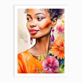 Beautiful African Woman With Flowers Art Print