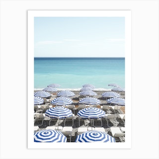 Blue Beach Umbrellas Art Print