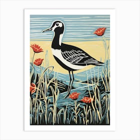 Vintage Bird Linocut Lapwing 1 Art Print