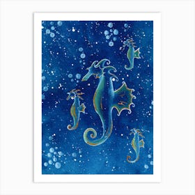 Seahorses Galaxy  Art Print