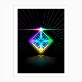 Neon Geometric Glyph in Candy Blue and Pink with Rainbow Sparkle on Black n.0124 Art Print