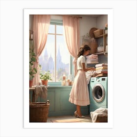 Girl In A Laundry Room Art Print