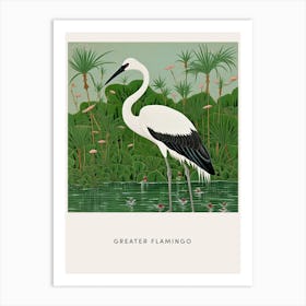 Ohara Koson Inspired Bird Painting Greater Flamingo 2 Poster Art Print