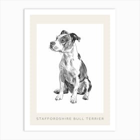 Staffordshire Bull Terrier Dog Line Sketch 1 Poster Art Print