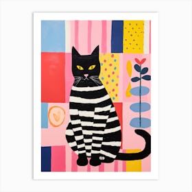 Black and white cat with colorful world Art Print