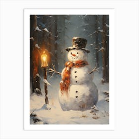 Snowman In The Woods Art Print