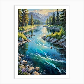 Majestic Mountain River Sunrise Over The River Poster