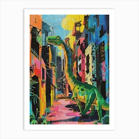 Colourful Dinosaur Cityscape Painting 4 Art Print