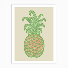 GOOD LUCK PINEAPPLE Vintage Hawaiian Tropical Summer Fruit in Green Pink on Cream Art Print