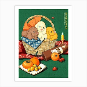 Poodles In A Basket Art Print