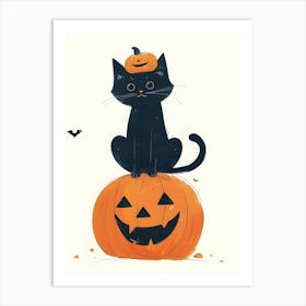 Halloween Cat Sitting On Pumpkin Art Print