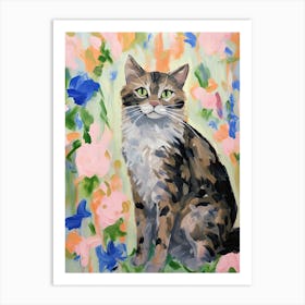 A Kurilian Bobtail Cat Painting, Impressionist Painting 1 Art Print