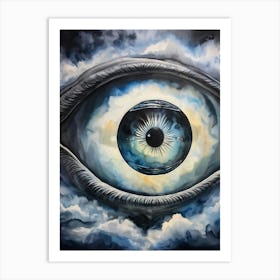 Optical Illusion Watercolor Where Pupil Forms An Alien Head With Its Gaze Fixed Forward Reflections Art Print