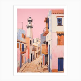 Faro Portugal 3 Vintage Pink Travel Illustration Art Print