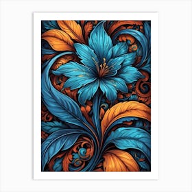 Blue And Orange Flower Art Print