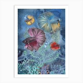 Betta fishes watercolor Art Print