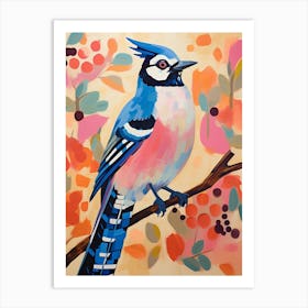 Pink Scandi Blue Jay 4 Art Print