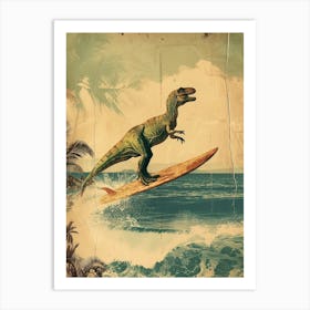 Vintage Dryosaurus Dinosaur On A Surf Board 1 Art Print