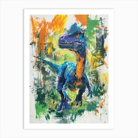 Colourful Orange Blue Dinosaur Wild Brushstrokes 2 Art Print