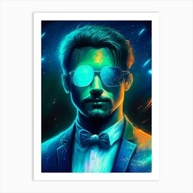 Man In Sunglasses and Green Light Art Print