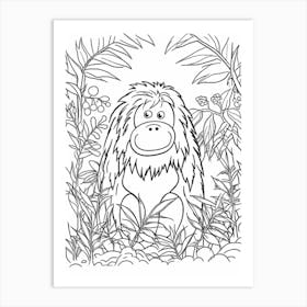 Line Art Jungle Animal Bornean Orangutan 4 Art Print