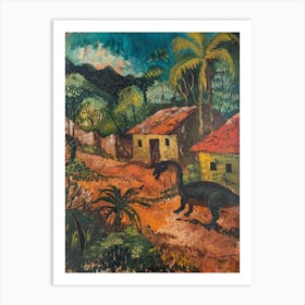 Dinosaur In An Ancient Village Painting 2 Art Print