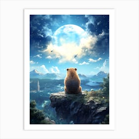 Bear Looking At The Moon Art Print