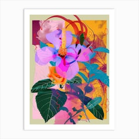 Portulaca 2 Neon Flower Collage Art Print