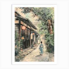 Kyoto Japan 6 Retro Illustration Art Print