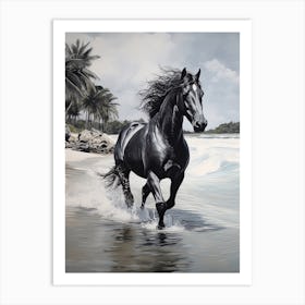 A Horse Oil Painting In Ao Nang Beach, Thailand, Portrait 3 Art Print