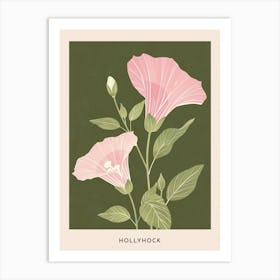 Pink & Green Hollyhock Flower Poster Art Print