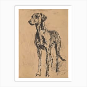 Sepia Plott Hound Dog Charcoal Line 2 Art Print