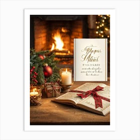 Christmas Journal Open To A Page With Warm Holiday Memories Festive Patterns On The Cover Intricat Art Print