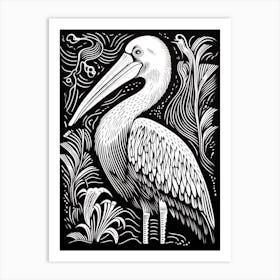 B&W Bird Linocut Pelican 1 Art Print