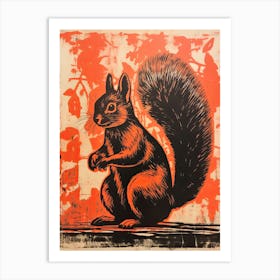 Squirrel, Woodblock Animal Drawing 1 Art Print