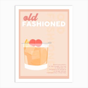 Peach Old Fashioned Cocktail Art Print
