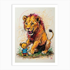 Default Draw Me A Dramatic Oil Painting Of A Lion Cub Playfull 0 Art Print