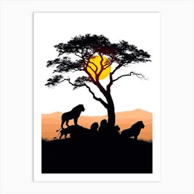 Silhouette Of Lions Art Print