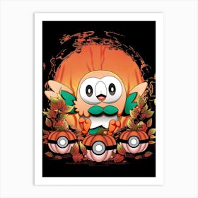 Rowlet Spooky Night - Pokemon Halloween Art Print