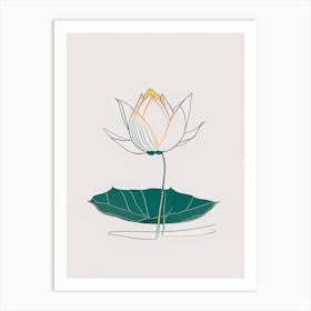 Blooming Lotus Flower In Lake Minimal Line Drawing 2 Art Print
