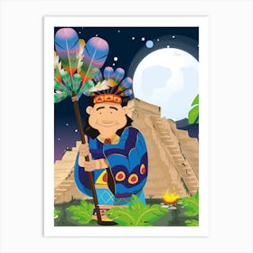 Aztek cartoon man Art Print