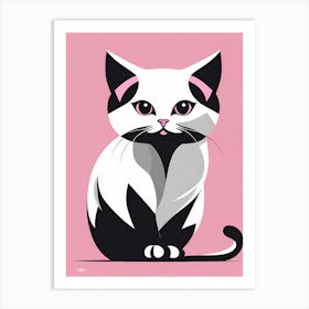 Playful cat On Solid pink Background, modern animal art, cat Art Print