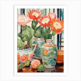 Cactus Painting Maximalist Still Life Gymnocalycium Cactus 1 Art Print