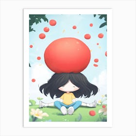 Girl With A Big Red Ball On Her Head Art Print