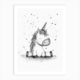 Unicorn Black & White Illustration 2 Art Print