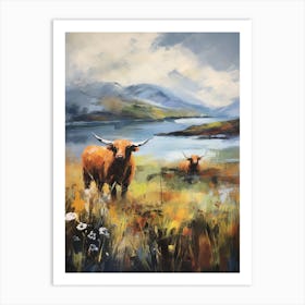 A Highland Cow & A Calf Impressionism Style 1 Art Print