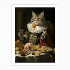 Cat Fine Dining Rococo Style 3 Art Print