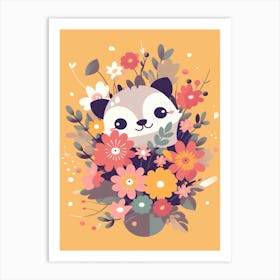 Cute Kawaii Flower Bouquet With A Climbing Possum 2 Art Print