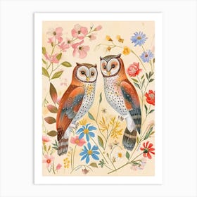 Folksy Floral Animal Drawing Owl 5 Art Print