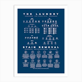 The Laundry Guide With Stain Remvoal Indigo Blue Background Art Print